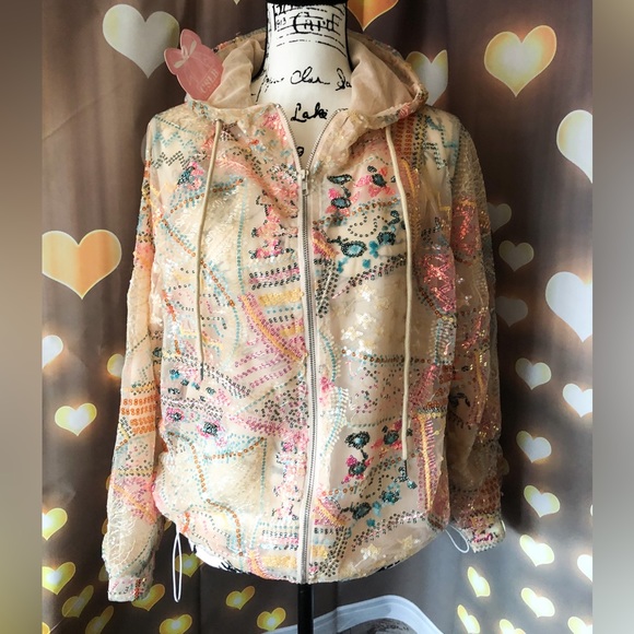 🌸HP🛼 Sequin jacket bomber womens hoodie top zip up rainbow - Picture 7 of 11